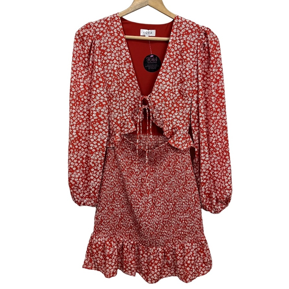 Hot Miami Styles Red Printed Peasant Dress Smocked Size Small NEW NWT